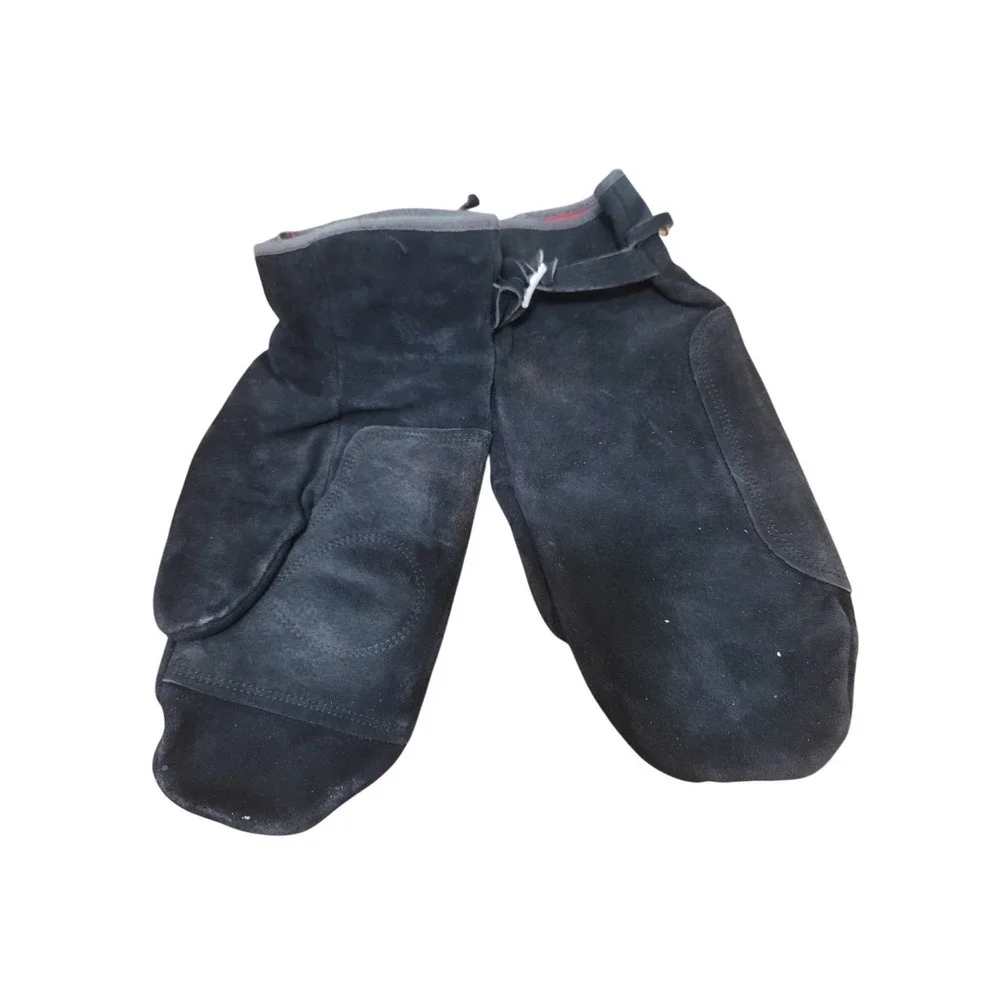 Vintage Wolverine Black Suede Leather Mittens With Nylon Sewn Interior & Adjusta